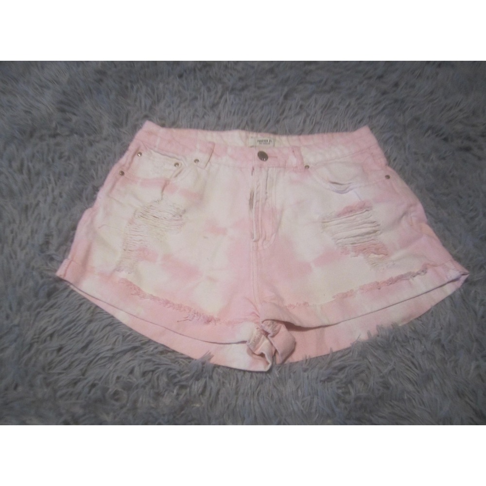 Forever 21 Shorts Juniors 28 Pink Tie Dye Distressed Denim Hot Pants Casual